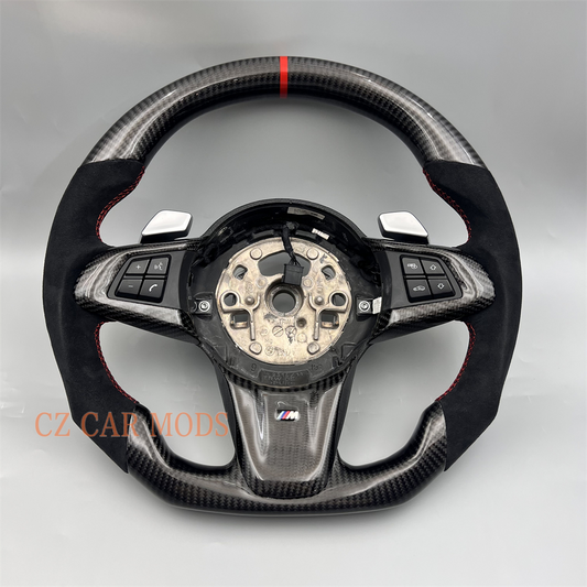 Customized Black carbon fiber Alcantara red strip steering wheel for 2009 BMW Z4 E89 35i