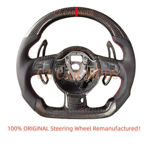 Customized Red Center Strip Carbon Fiber Steering Wheel With Paddle Shift Auto Accessory Original Steering Wheel Re-manufactured For 2008 2009 2010 2011 2012 2013 2014 2015 Audi TT TTRS R8 SQ5