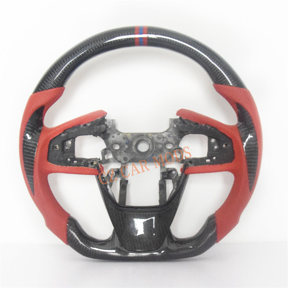 Customized Red Perforated Leather Carbon Fiber Steering Wheel Auto Accessory Remanufactured For Honda Civic 10th GEN 2016 2017 2018 2019 2020 2021