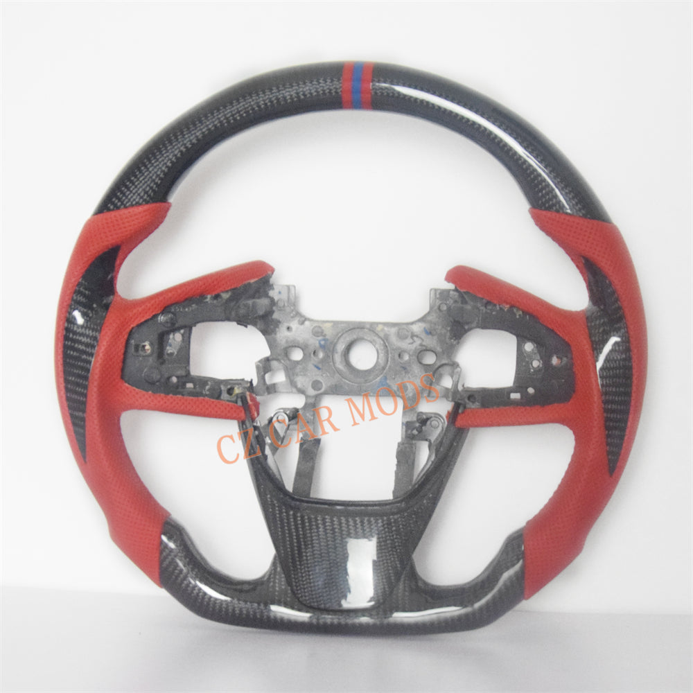 Customized Red Perforated Leather Carbon Fiber Steering Wheel Auto Accessory Remanufactured For Honda Civic 10th GEN 2016 2017 2018 2019 2020 2021