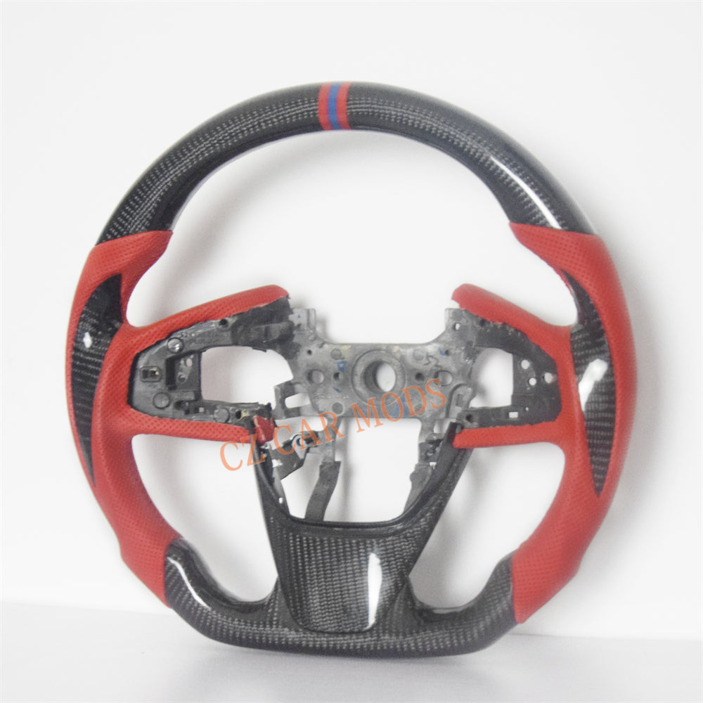 Customized Red Perforated Leather Carbon Fiber Steering Wheel Auto Accessory Remanufactured For Honda Civic 10th GEN 2016 2017 2018 2019 2020 2021