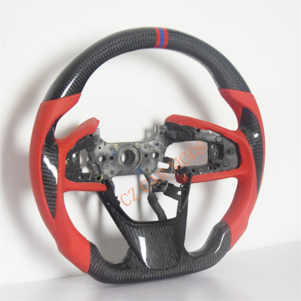 Customized Red Perforated Leather Carbon Fiber Steering Wheel Auto Accessory Remanufactured For Honda Civic 10th GEN 2016 2017 2018 2019 2020 2021
