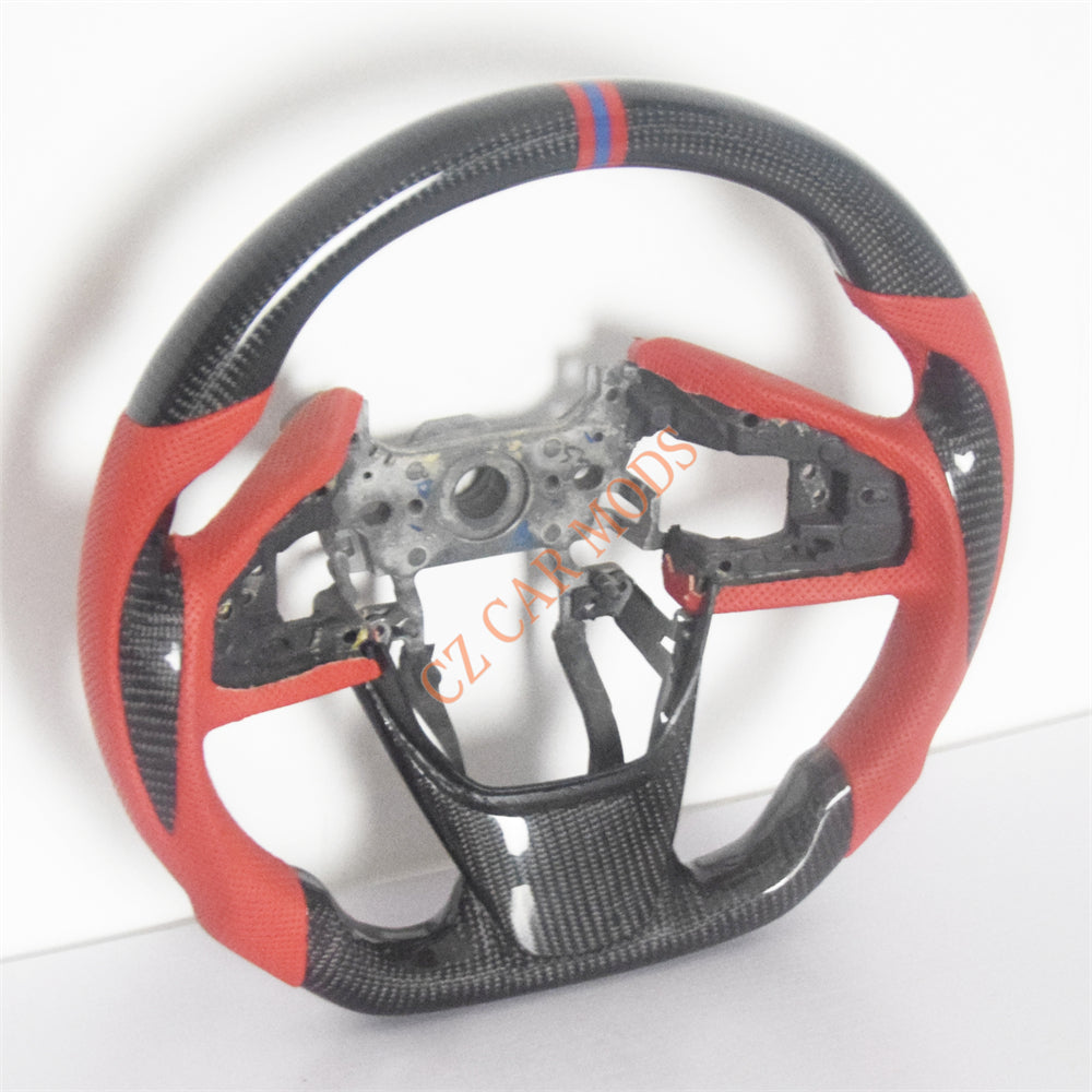 Customized Red Perforated Leather Carbon Fiber Steering Wheel Auto Accessory Remanufactured For Honda Civic 10th GEN 2016 2017 2018 2019 2020 2021