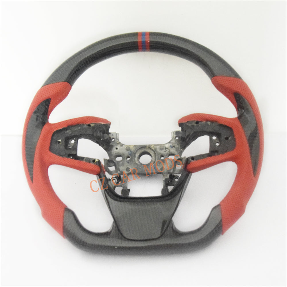 Customized Red Perforated Leather Carbon Fiber Steering Wheel Auto Accessory Remanufactured For Honda Civic 10th GEN 2016 2017 2018 2019 2020 2021