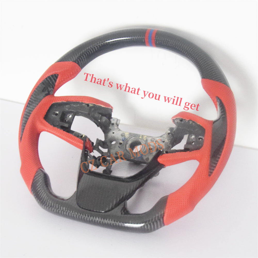 Customized Red Perforated Leather Carbon Fiber Steering Wheel Auto Accessory Remanufactured For Honda Civic 10th GEN 2016 2017 2018 2019 2020 2021