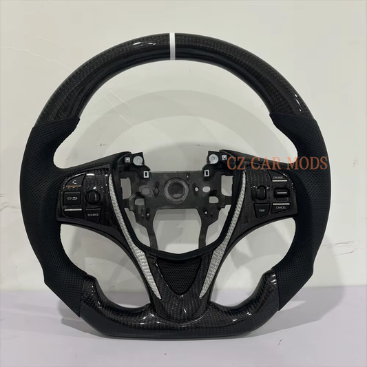customized carbon fiber black Perforated Leather white strip steering wheel For 2015 acura tlx