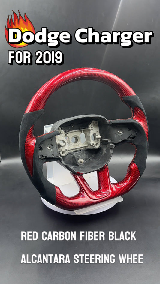 Customized Red Carbon Fiber black alcantara Steering Wheel Fit For 2019 Dodge Charger