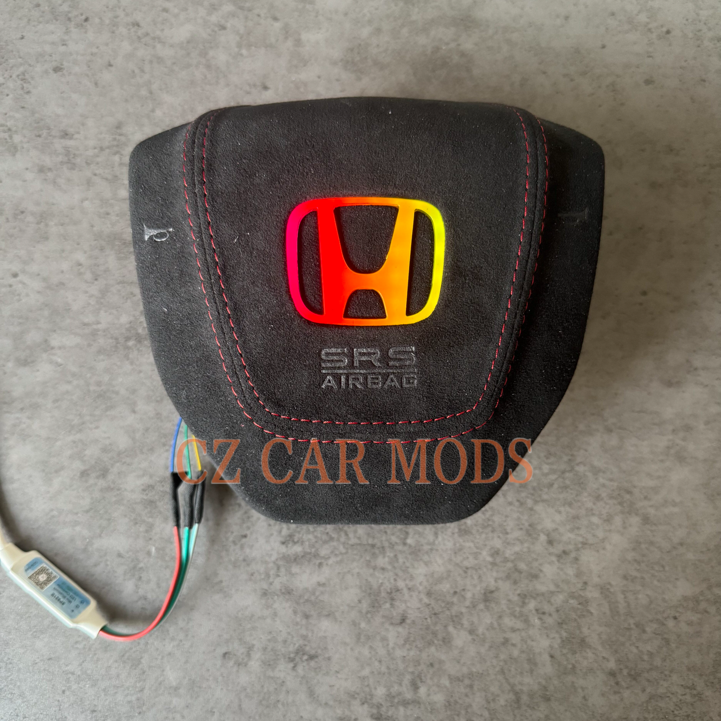 Black leather red stitch LED Luminous Steering Wheel Airbag Cover Designed Specifically for Honda civic