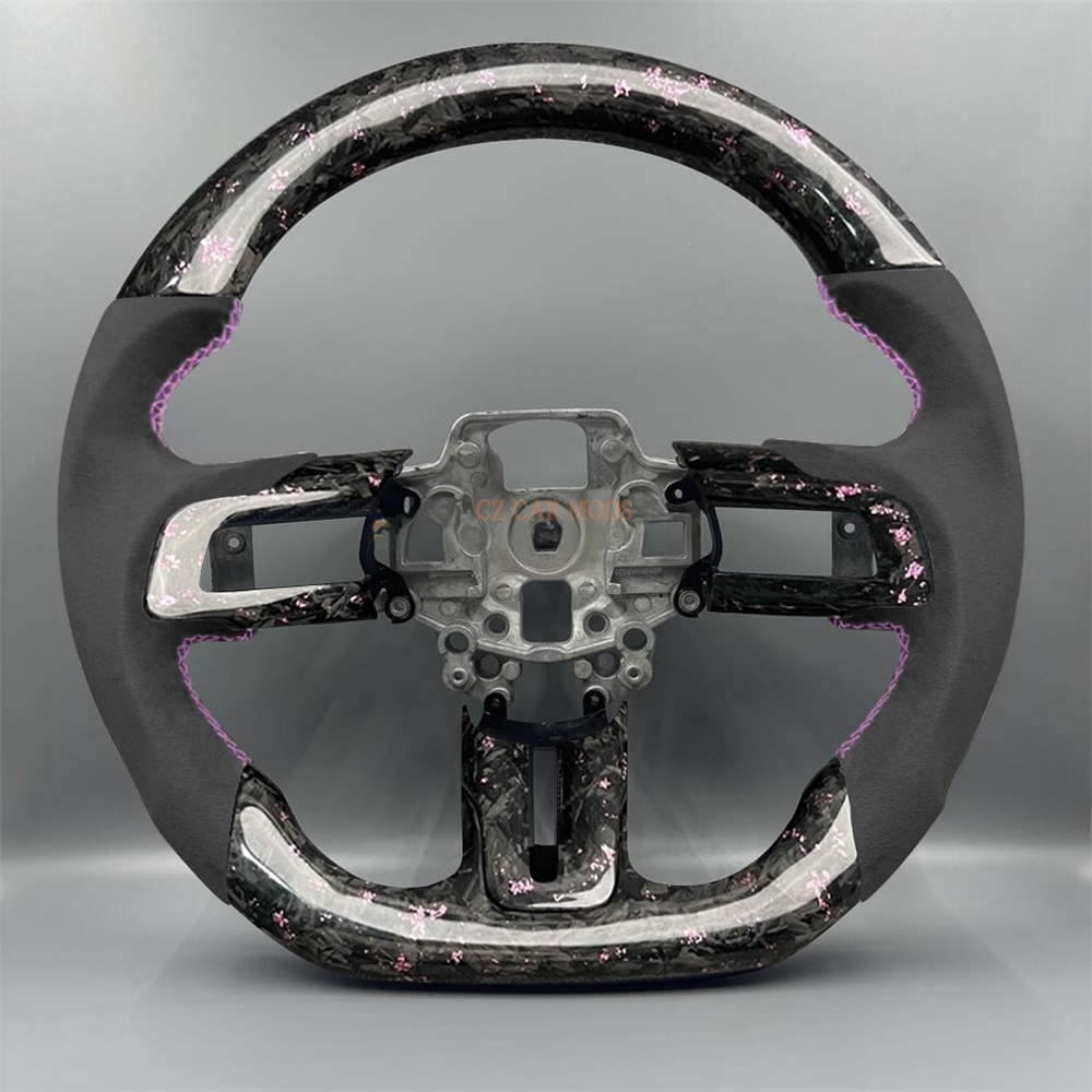 Customized black purple Forged Carbon Fiber black Smooth Alcantara Steering Wheel Fit For 2018 2019 2020 Ford Mustang