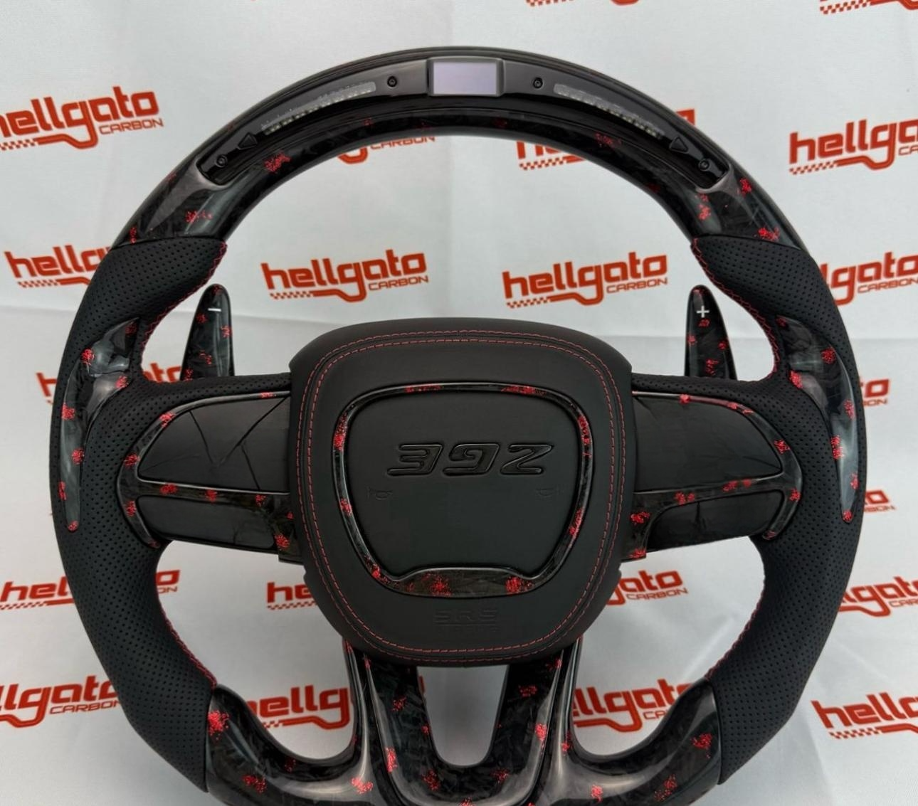 Black Forged Carbon Fiber with red foil black leather Steering Wheel Fit For 2015 -2020 Chrysler Dodge Charger with LED with shift paddles