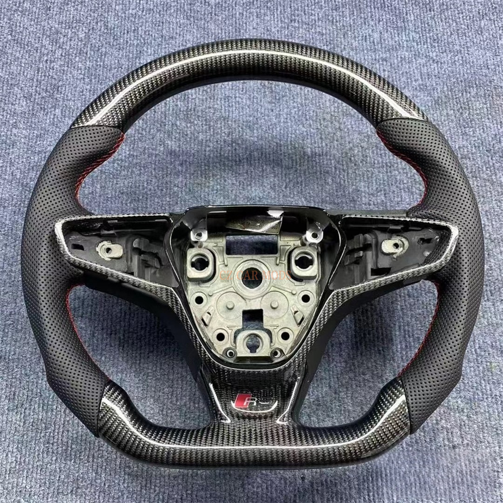 Customized black Carbon Fiber Perforated Leather red stitch Steering Wheel Fit For Audi A3 A4 A5 A6