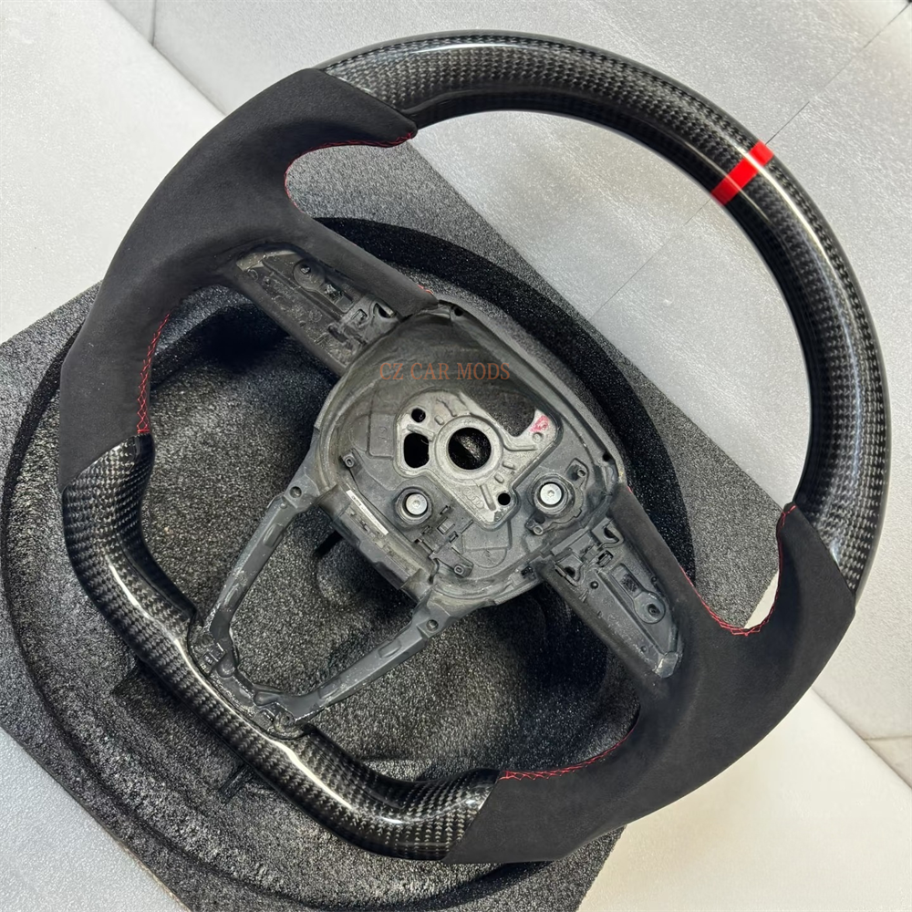 Customized black Carbon Fiber Smooth Leather red Stitch red Strip Steering Wheel Fit For Audi 2016 2017 2018 2019 2020