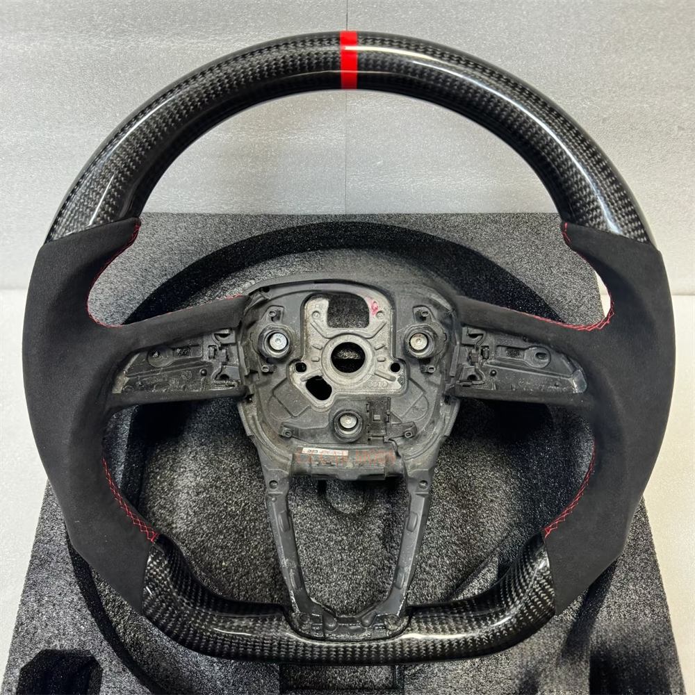 Customized black Carbon Fiber Smooth Leather red Stitch red Strip Steering Wheel Fit For Audi 2016 2017 2018 2019 2020