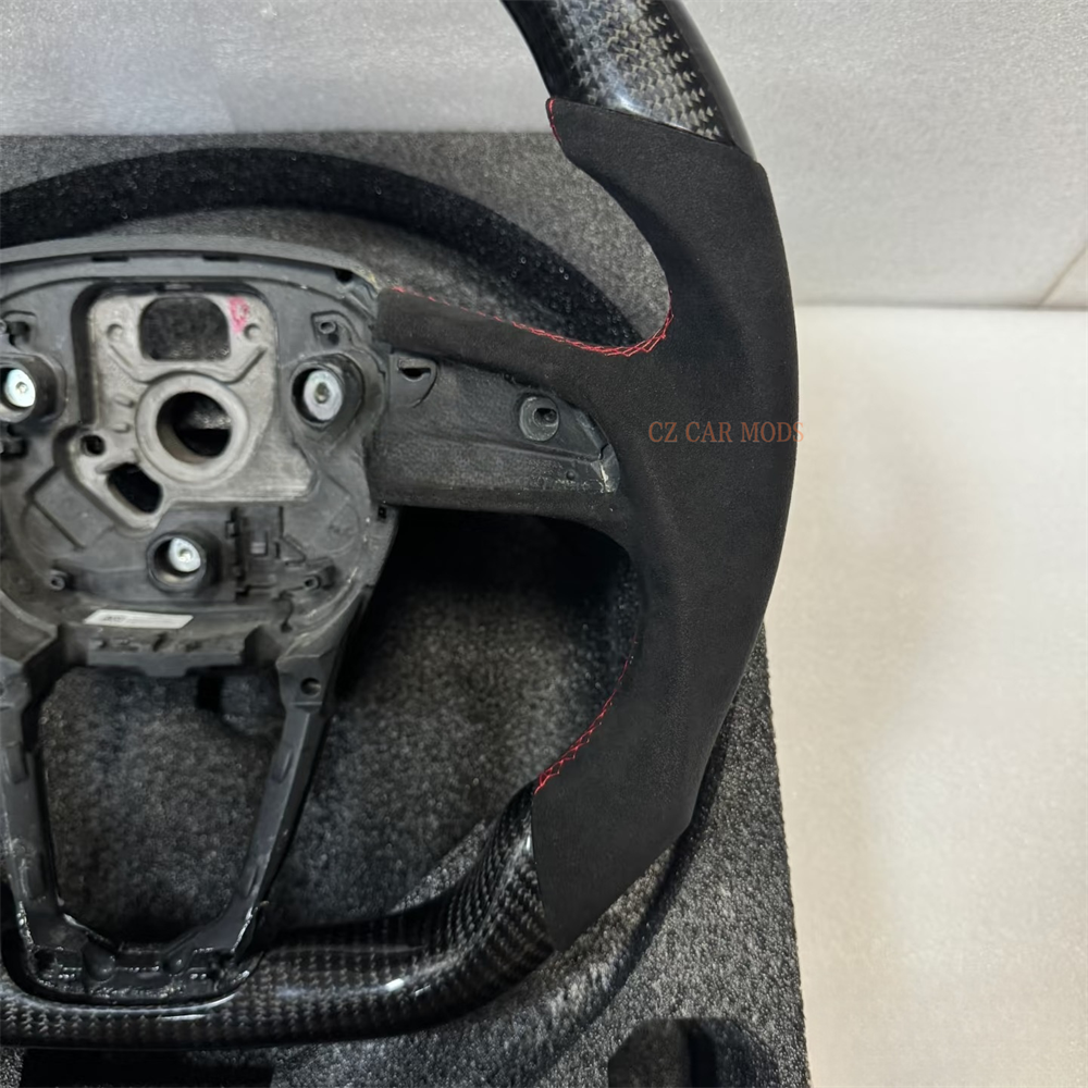 Customized black Carbon Fiber Smooth Leather red Stitch red Strip Steering Wheel Fit For Audi 2016 2017 2018 2019 2020