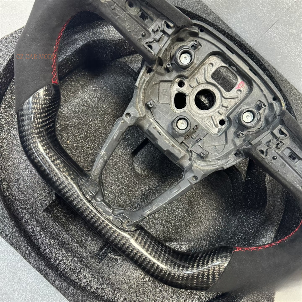 Customized black Carbon Fiber Smooth Leather red Stitch red Strip Steering Wheel Fit For Audi 2016 2017 2018 2019 2020