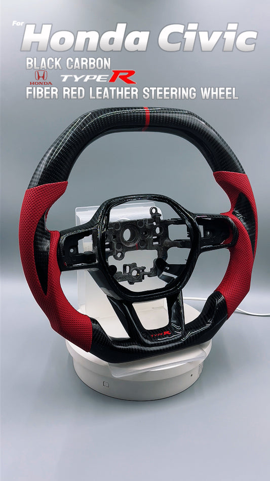 Customized black Carbon Fiber red Perforated Leather Steering Wheel Fit For 2022 2023 2024 2025 Honda Civic TYPER