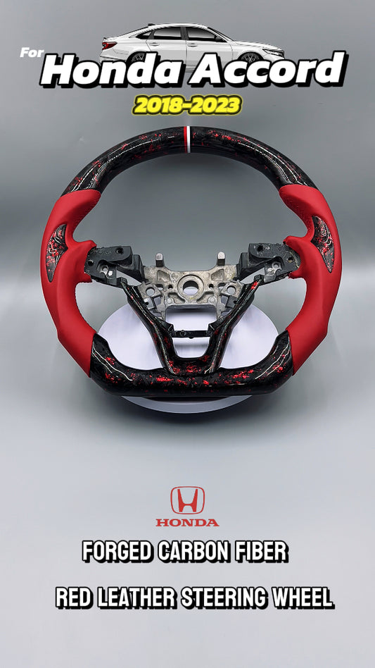 Customized black Forged Carbon Fiber red leather Steering Wheel Fit For Honda Accord 2018-2023