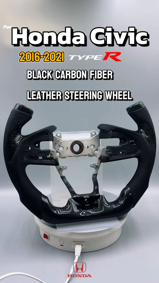Customized black Carbon Fiber Perforated Leather Steering Wheel Fit For Honda Civic 2016-2021 TYPER