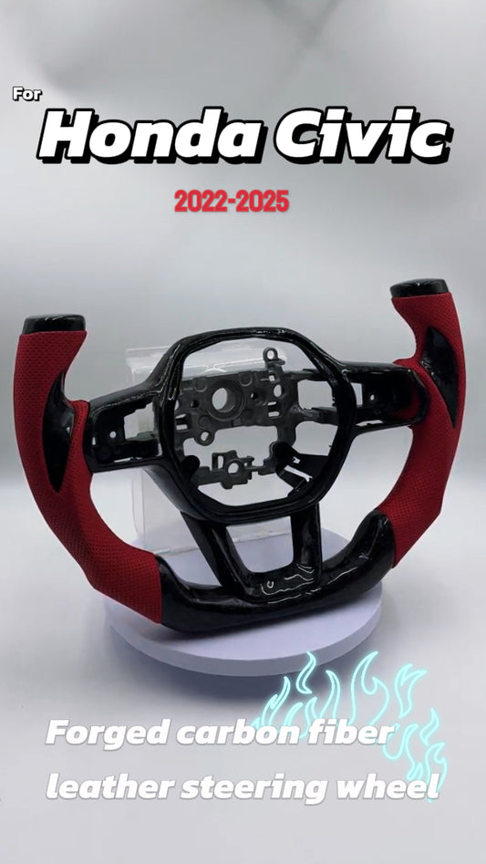 Customized black Carbon Fiber red Perforated Leather Steering Wheel Fit For Honda Civic 2022-2025