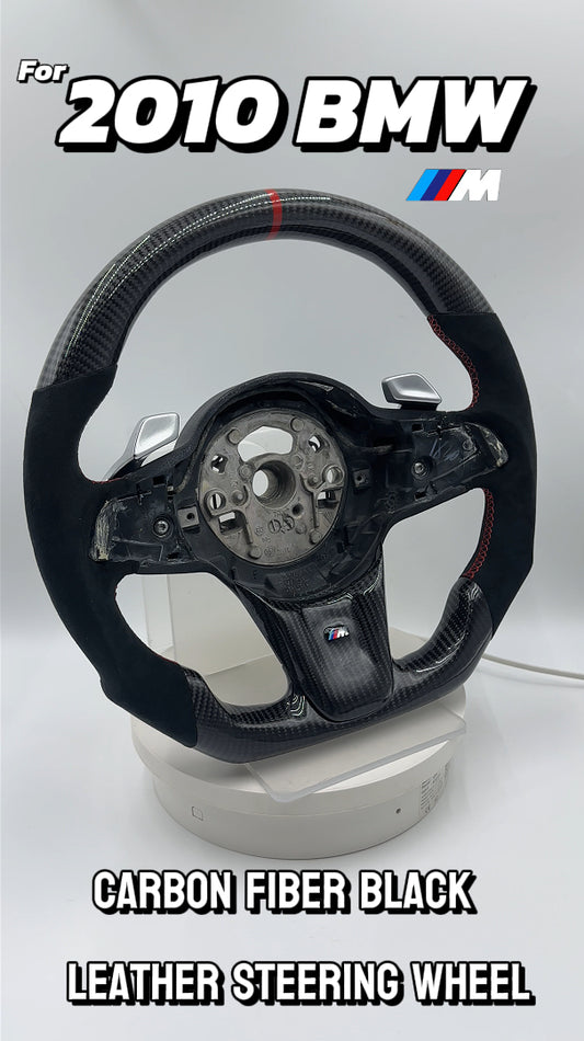 Customized black Carbon Fiber Smooth Leather red stitch Steering Wheel Fit For 2010 BMW