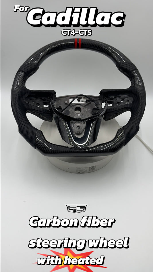Customized black Carbon Fiber Perforated Leather red strip Steering Wheel Fit For Cadillac CT4 CT5
