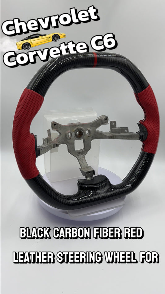 Customized black Carbon Fiber red Perforated Leather red strip Steering Wheel Fit For Chevrolet Corvette c6
