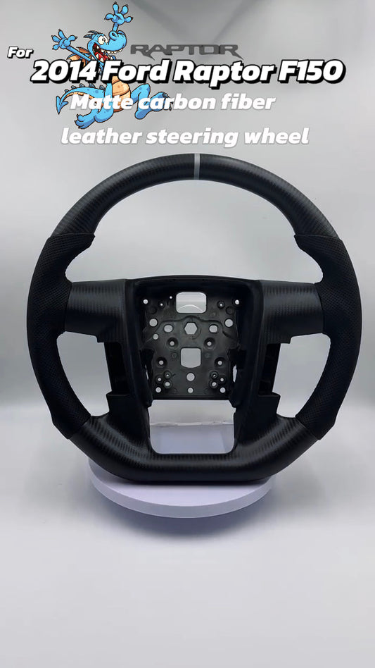 Customized black Carbon Fiber Perforated Leather white strip Steering Wheel Fit For 2014 Ford Raptor F150
