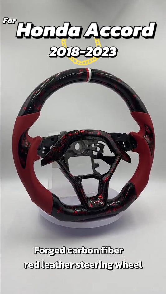 Customized black Forged Carbon Fiber red Smooth Leather red white strip Steering Wheel Fit For Honda Accord 2018 2019 2020 2021 2022 2023