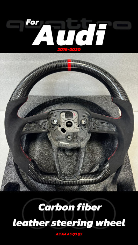 Customized black Carbon Fiber Smooth Leather red Stitch red Strip Steering Wheel Fit For Audi 2016 2017 2018 2019 2020
