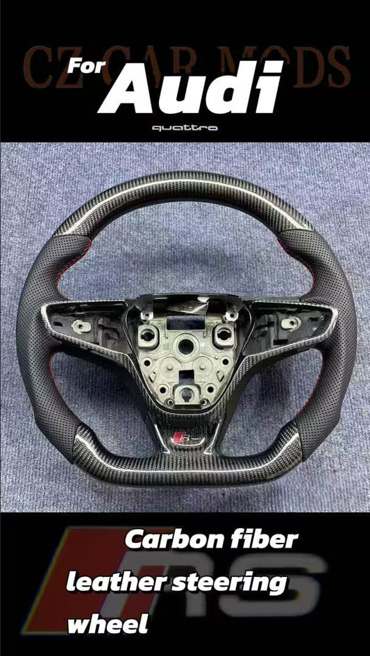 Customized black Carbon Fiber Perforated Leather red stitch Steering Wheel Fit For Audi A3 A4 A5 A6