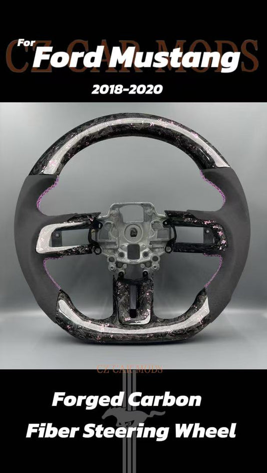 Customized black purple Forged Carbon Fiber black Smooth Alcantara Steering Wheel Fit For 2018 2019 2020 Ford Mustang