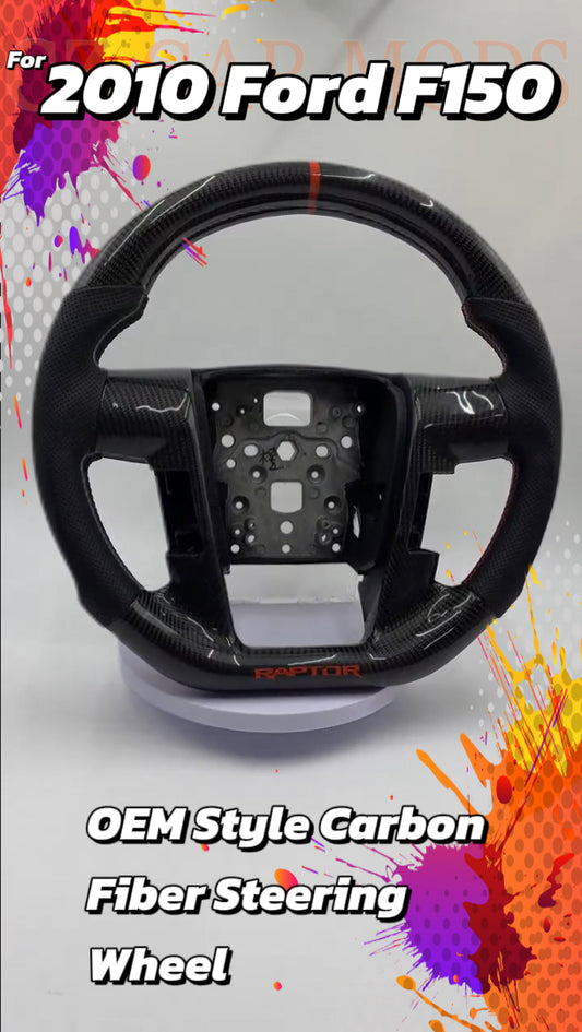 Customized black Carbon Fiber Perforated Leather red Strip Steering Wheel Fit For 2010 Ford F150