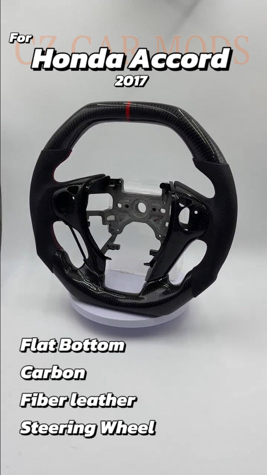 Customized black Carbon Fiber Black Perforated Leather red Strip Steering Wheel Fit For Honda Accord 2017