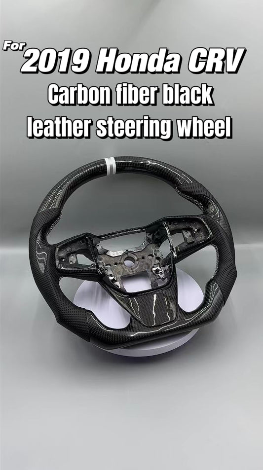 Customized black Carbon Fiber Black Perforated Leather white silvery Strip Steering Wheel Fit For 2019 Honda CRV