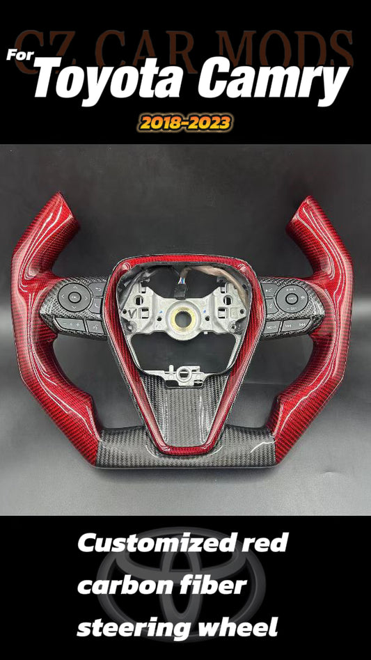 Customized black red Carbon Fiber Black Steering Wheel Fit For Toyota Camry 2018 2019 2020 2021 2022 2023