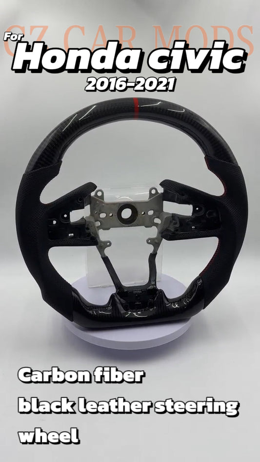 Customized black Carbon Fiber Black Perforated Leather Steering Wheel Fit For Honda civic 2016 2017 2018 2019 2020 2021