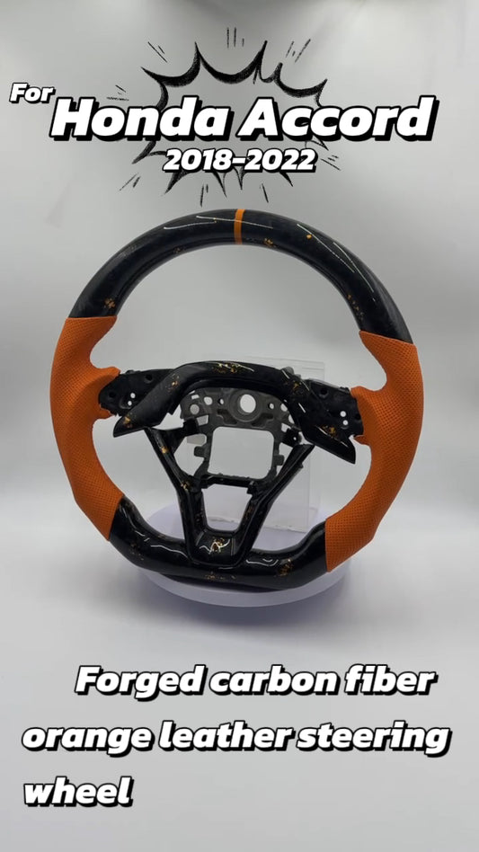 Customized black Forged Carbon Fiber orange Perforated Leather Strip Steering Wheel Fit For Honda Accord 2018 2019 2020 2021 2022
