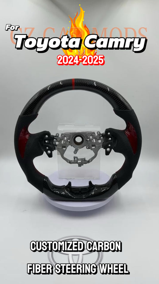 Customized black Carbon Fiber Perforated Leather red Strip Steering Wheel Fit For Toyota Camry 2024 2025
