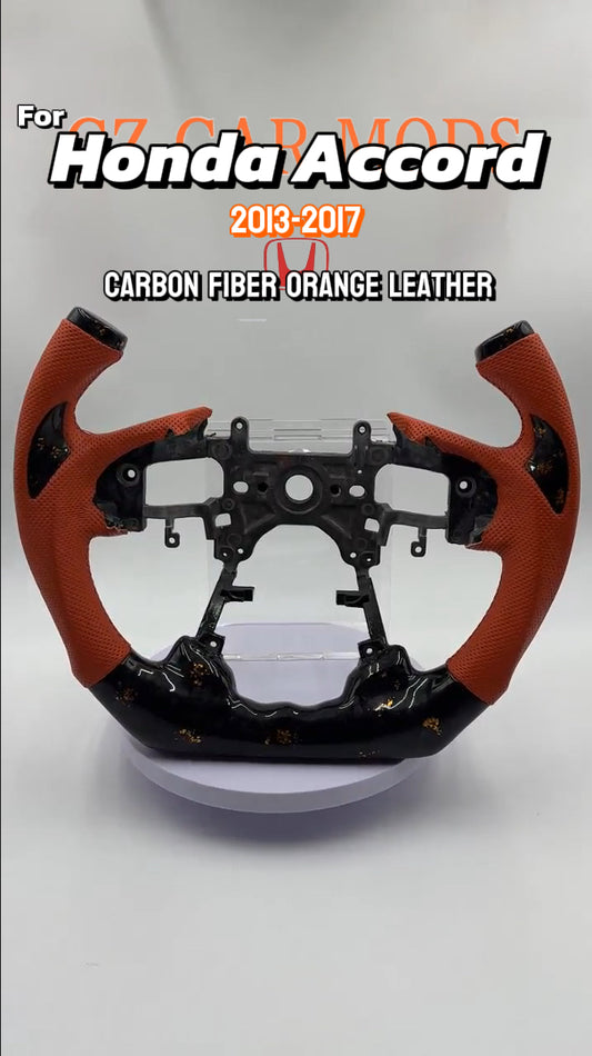 Customized black Forged Carbon Fiber orange Perforated Leather Steering Wheel Fit For HONDA ACCORD 2013 2014 2015 2016 2017