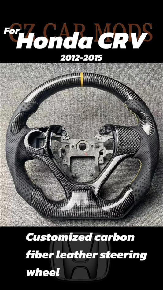 Customized black Carbon Fiber Perforated Leather yellow Strip Steering Wheel Fit For HONDA CRV 2012 2013 2014 2015