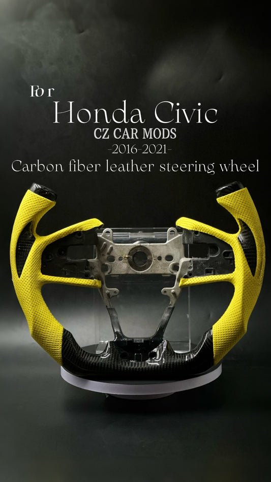 Customized black Carbon Fiber yellow Perforated Leather Steering Wheel Fit For HONDA CIVIC 2016 2017 2018 2019 2020 2021