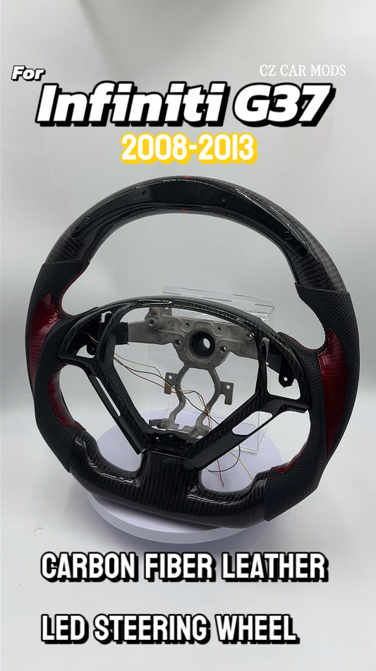 Customized black Red Carbon Fiber Perforated Leather Steering Wheel For Infiniti G37 2008 2009 2010 2011 2012 2013