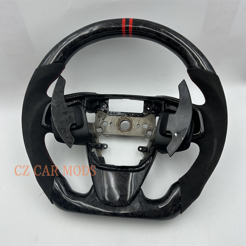 Customized Black carbon fiber Alcantara red strip steering wheel for 2016 2017 2018 2019 2020 2021 Honda Civic