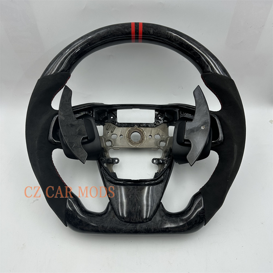 Customized Black carbon fiber Alcantara red strip steering wheel for 2016 2017 2018 2019 2020 2021 Honda Civic