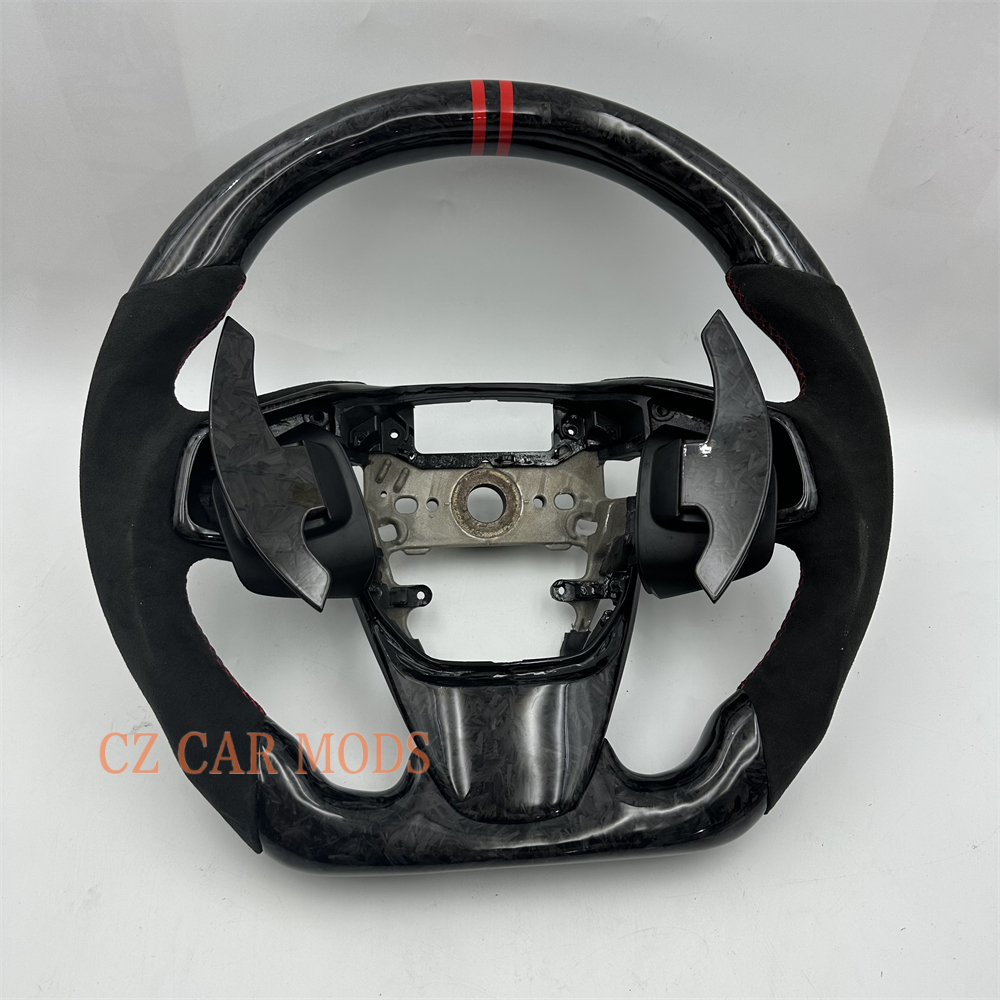Customized Black carbon fiber Alcantara red strip steering wheel for 2016 2017 2018 2019 2020 2021 Honda Civic