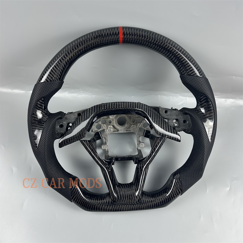 Customized black carbon fiber perforated leather red strip Steering Wheel For 2018 2019 2020 2021 2022 2023 Honda Accord
