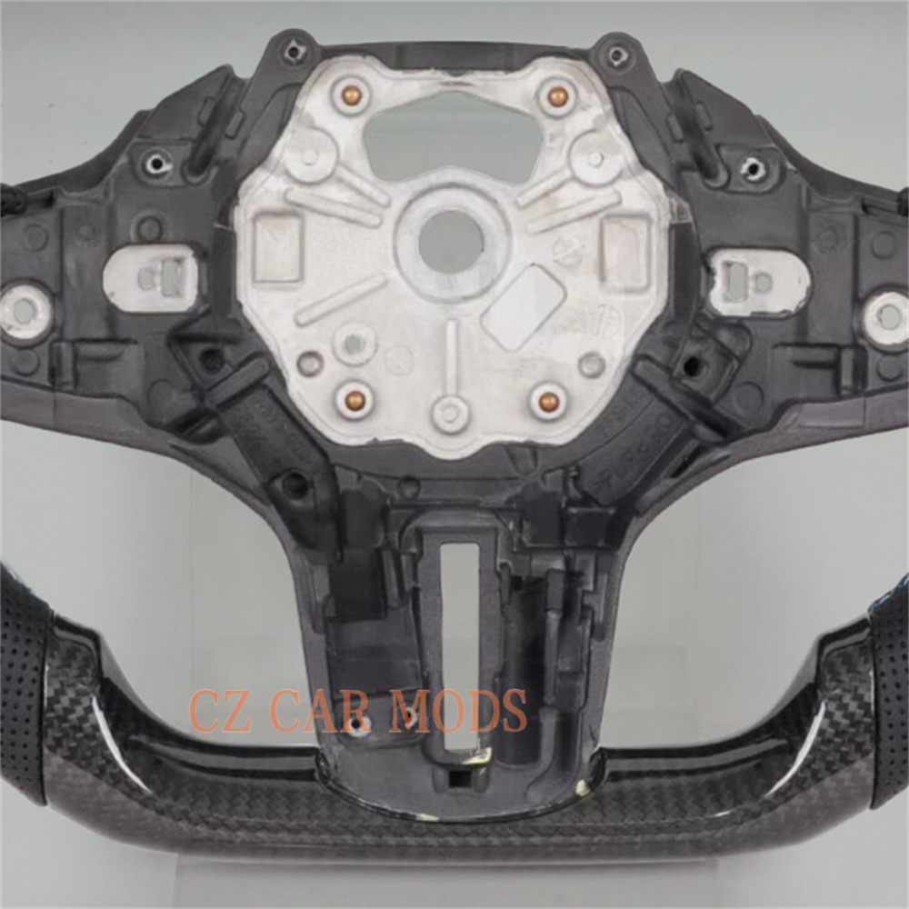 customized black carbon fiber perforated leather blue red strip For 2020 2021 2022 2023 2024 BMW X7 X5 X6 G30 steering wheel