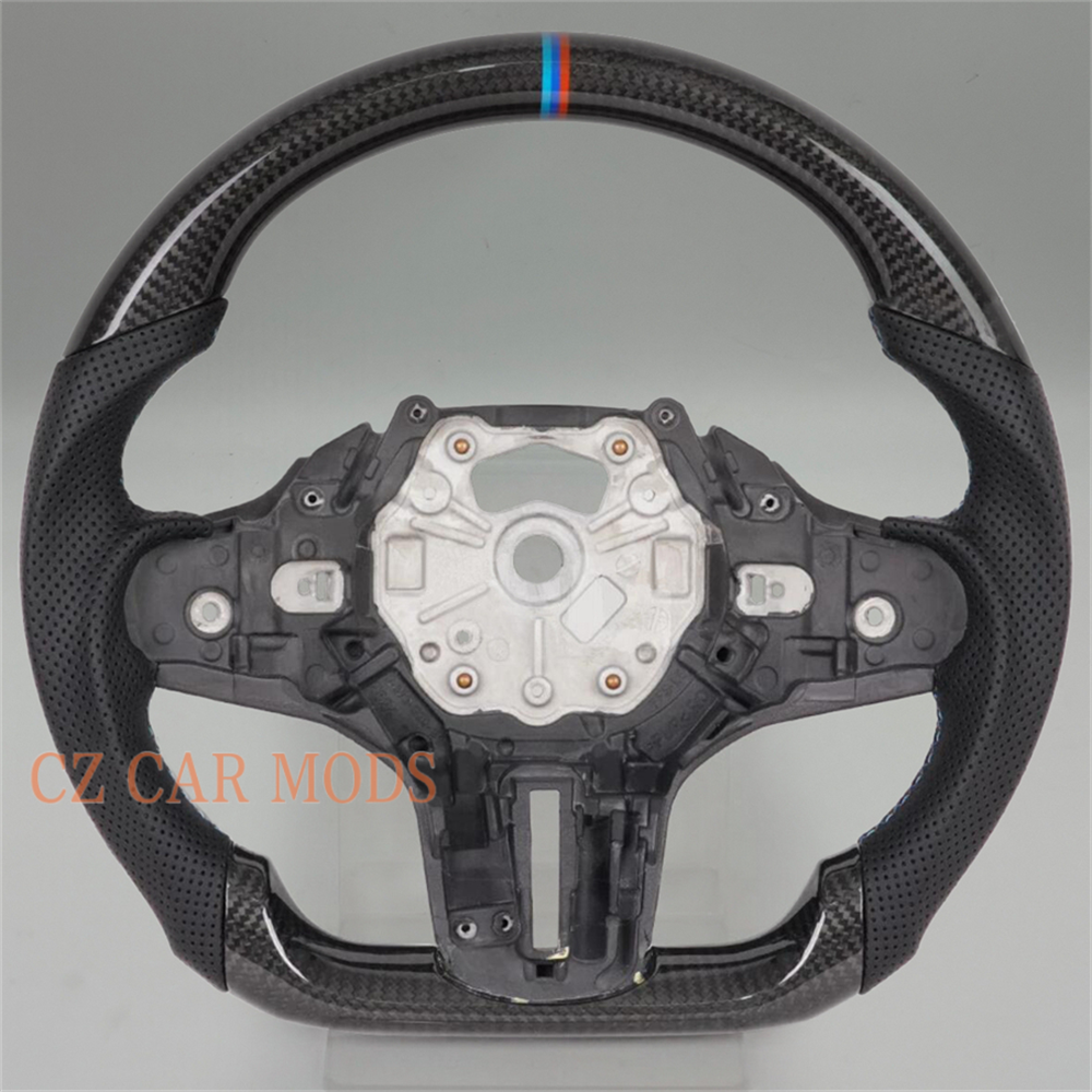 customized black carbon fiber perforated leather blue red strip For 2020 2021 2022 2023 2024 BMW X7 X5 X6 G30 steering wheel