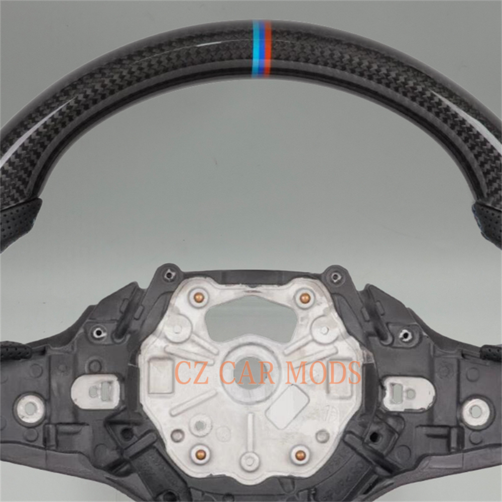 customized black carbon fiber perforated leather blue red strip For 2020 2021 2022 2023 2024 BMW X7 X5 X6 G30 steering wheel