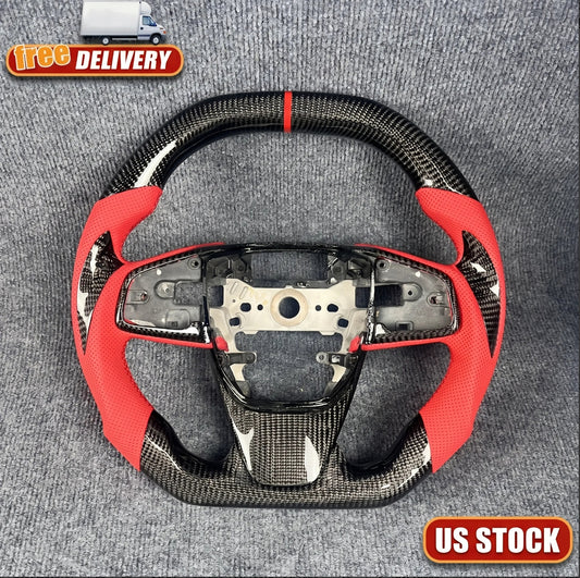 Black carbon fiber red leather steering wheel for 2016-2021 honda civic
